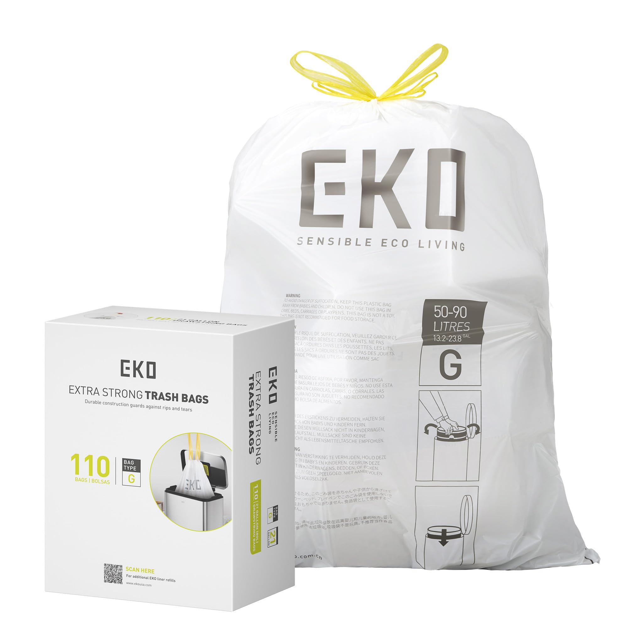 Amazon.com: EKO 21 Gallon / 50-90 Liter,110 CountDrawstring Trash